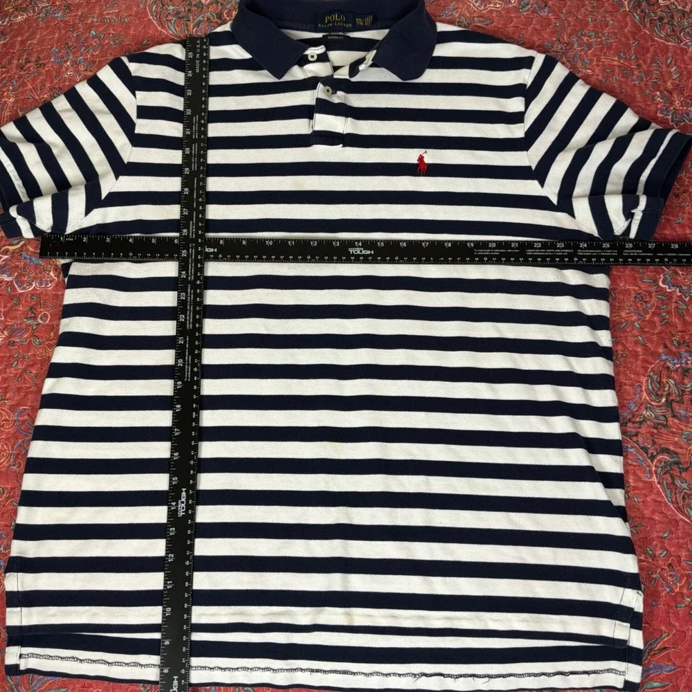 Polo Ralph Lauren Polo Shirt Mens XXL Navy White Good Striped Custom Fit